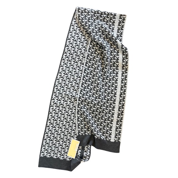 Michael Kors Accessories - NWT Michael Kors Reversible Monogram Gray Black Knit Scarf 10x64"‎